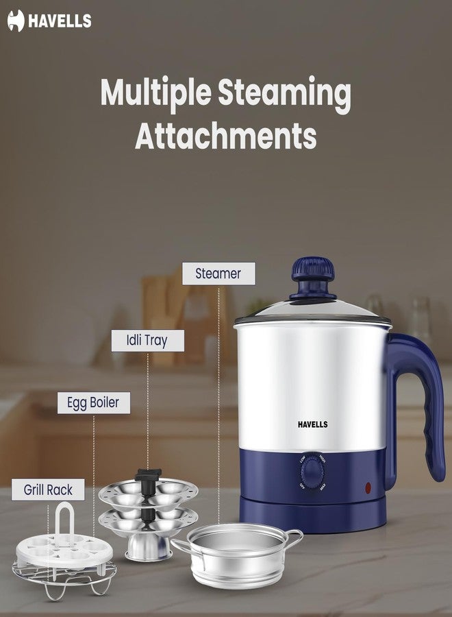 هافلز غلاية هافيلز ستيمور متعددة الاستخدامات | سعة 1.2 لتر | هيكل من مواد آمنة غذائيًا مع مقبض بارد الملمس | ملحقات تبخير متعددة | حماية أمان مزدوجة | 3 أوضاع لدرجة الحرارة (أزرق) - Image 3